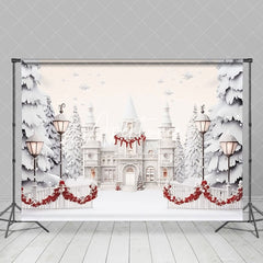 Aperturee - Aperturee White Luxury Castle Trees Snowy Christmas Backdrop