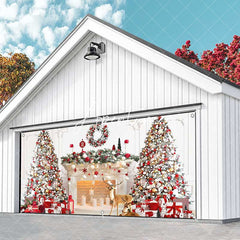 Aperturee - Aperturee White Luxury Fireplace Christmas Garage Door Banner