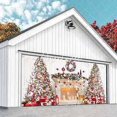Aperturee - Aperturee White Luxury Fireplace Christmas Garage Door Banner