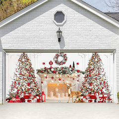 Aperturee - Aperturee White Luxury Fireplace Christmas Garage Door Banner