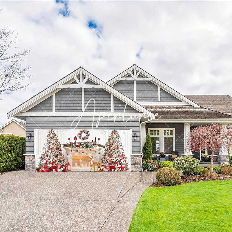 Aperturee - Aperturee White Luxury Fireplace Christmas Garage Door Banner