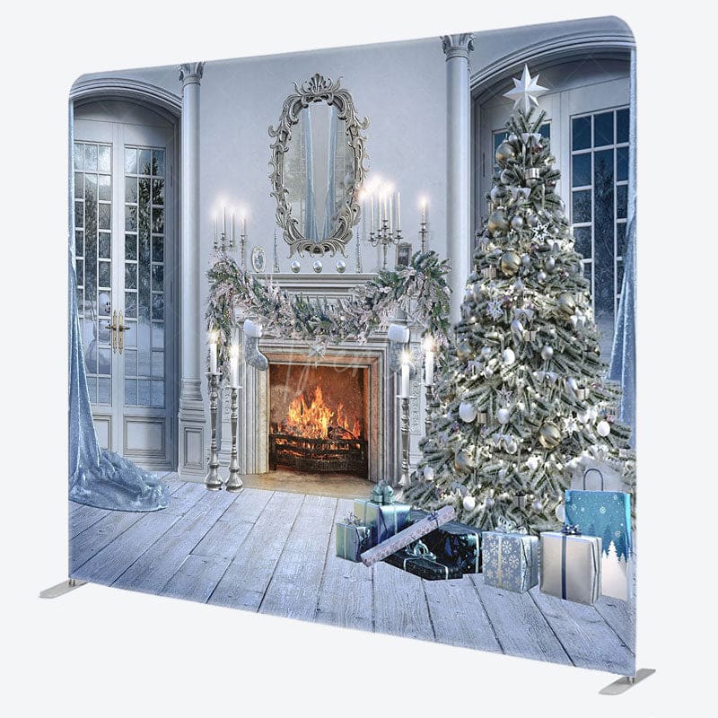 Aperturee - Aperturee White Luxury Fireplace Christmas Pillow Case Backdrop