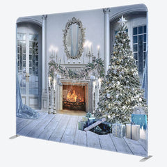 Aperturee - Aperturee White Luxury Fireplace Christmas Pillow Case Backdrop