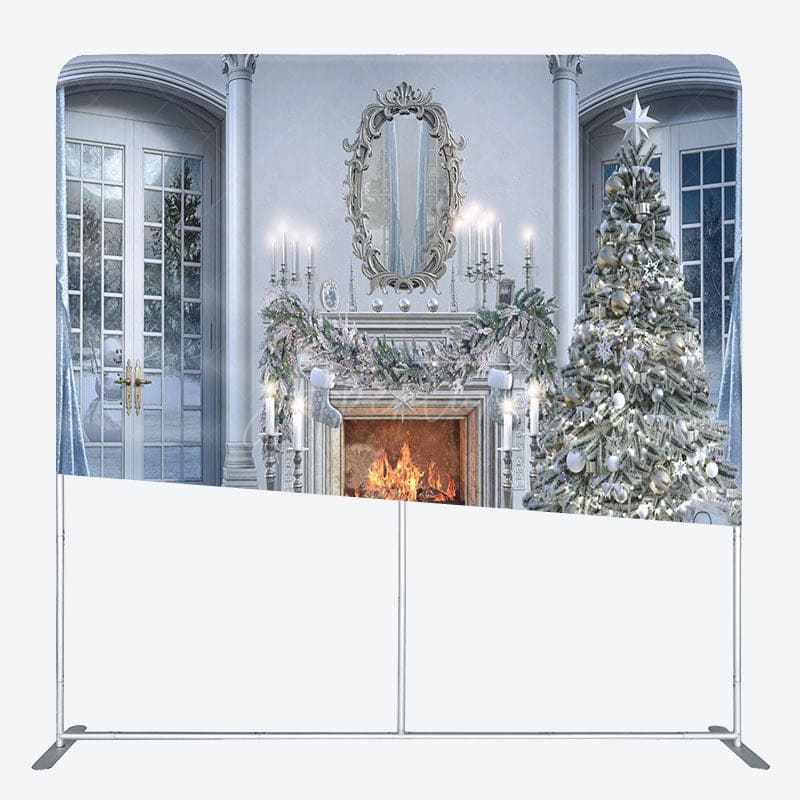 Aperturee - Aperturee White Luxury Fireplace Christmas Pillow Case Backdrop