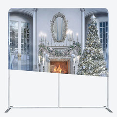 Aperturee - Aperturee White Luxury Fireplace Christmas Pillow Case Backdrop