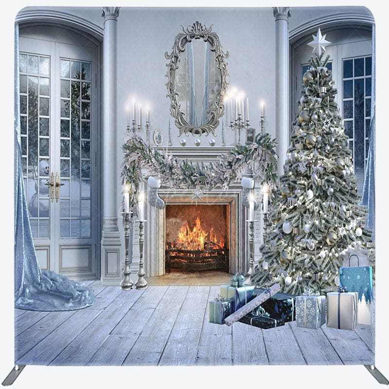 Aperturee - Aperturee White Luxury Fireplace Christmas Pillow Case Backdrop