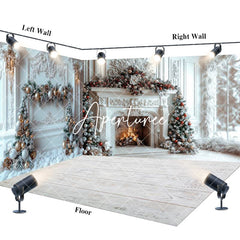 Aperturee - Aperturee White Luxury Fireplace Christmas Room Set Backdrop