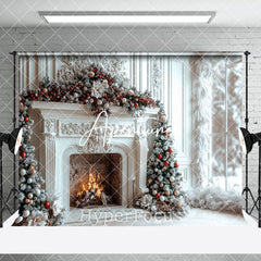 Aperturee - Aperturee White Luxury Fireplace Christmas Room Set Backdrop