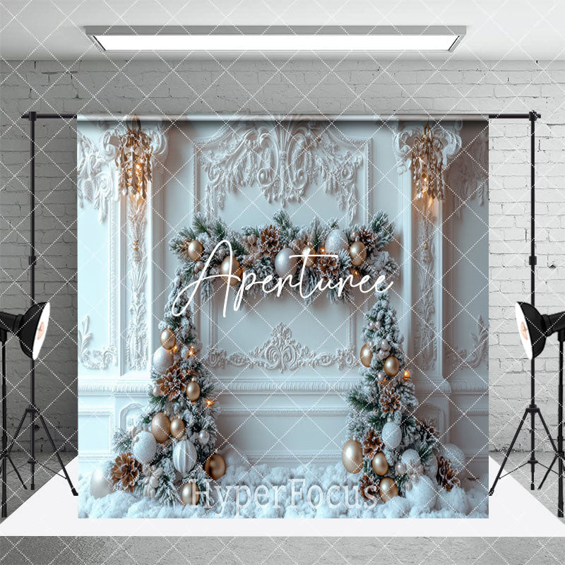 Aperturee - Aperturee White Luxury Fireplace Christmas Room Set Backdrop