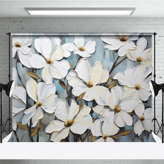 Aperturee - Aperturee White Magnolia Floral Backdrop Oil Painting Style Flower Art Background Elegant Photography Studio Prop