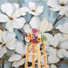 Aperturee - Aperturee White Magnolia Floral Backdrop Oil Painting Style Flower Art Background Elegant Photography Studio Prop