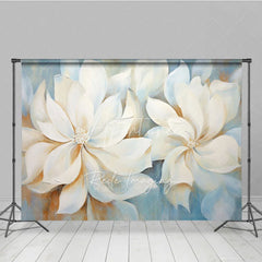 Aperturee - Aperturee White Magnolia Oil Painting Backdrop Soft Blue Floral Art Texture Background Elegant Photography Studio Prop