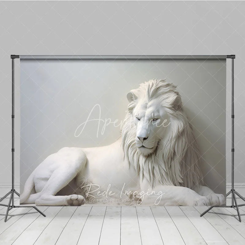 Aperturee - Aperturee White Majestic Lion Sculpture Photography Backdrop Elegant Fine Art Animal Portrait Background for Professional Studio