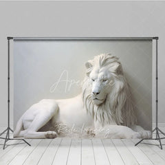 Aperturee - Aperturee White Majestic Lion Sculpture Photography Backdrop Elegant Fine Art Animal Portrait Background for Professional Studio