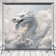 Aperturee - Aperturee White Mythical Dragon in Clouds Photography Backdrop Ethereal Fantasy Theme Majestic Portrait Studio Prop