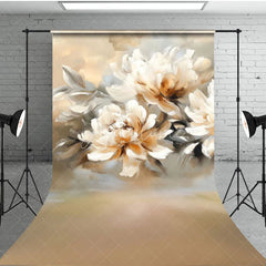 Aperturee - Aperturee White Orange Oil Painted Flowers Sweep Photo Backdrop