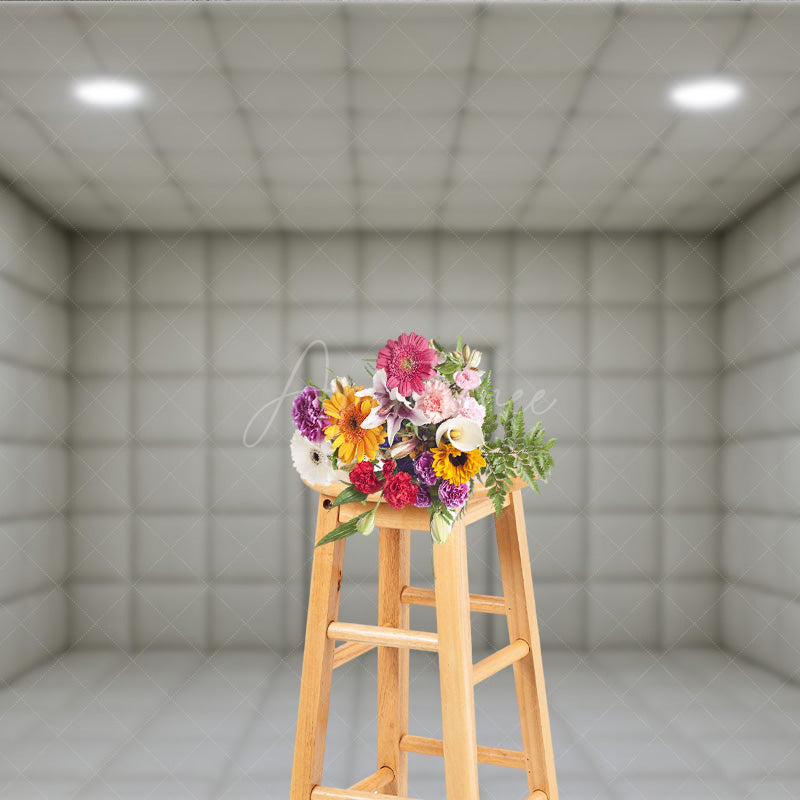 Aperturee - Aperturee White Padded Room Photography Backdrop Asylum Cell for Horror and Escape Room Minimalist Themed Photos