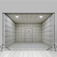 Aperturee - Aperturee White Padded Room Photography Backdrop Asylum Cell for Horror and Escape Room Minimalist Themed Photos