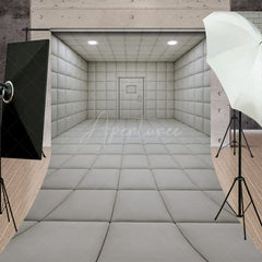 Aperturee - Aperturee White Padded Room Sweep Backdrop Asylum Cell for Horror and Escape Room Minimalist Themed Photos