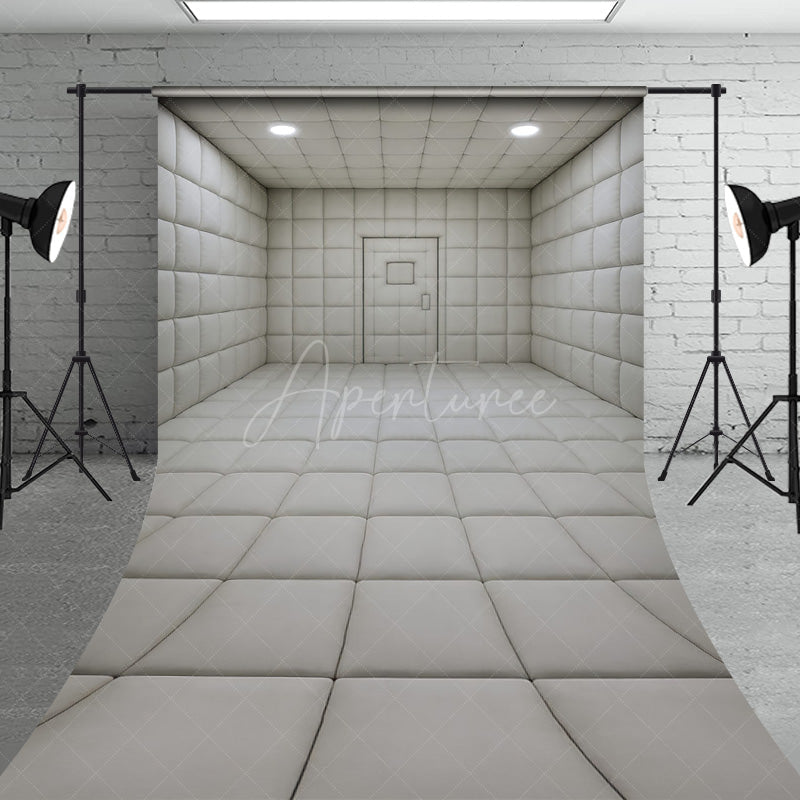 Aperturee - Aperturee White Padded Room Sweep Backdrop Asylum Cell for Horror and Escape Room Minimalist Themed Photos