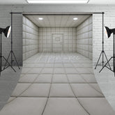 Aperturee - Aperturee White Padded Room Sweep Backdrop Asylum Cell for Horror and Escape Room Minimalist Themed Photos