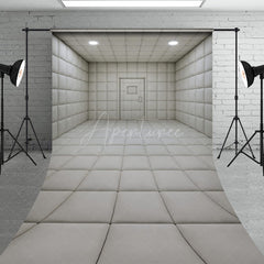 Aperturee - Aperturee White Padded Room Sweep Backdrop Asylum Cell for Horror and Escape Room Minimalist Themed Photos