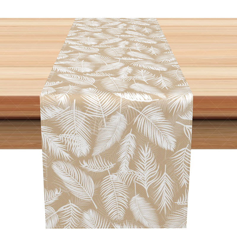 Aperturee - Aperturee White Palm Leaf Table Runner on a Nude Background Minimalist Tropical Decor Modern and Chic Dining Linen