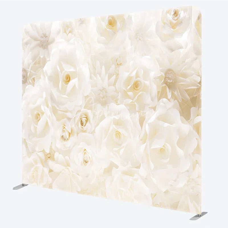 Aperturee - Aperturee White Paper Flower Tension Fabric Backdrop 3D Floral Wedding Decoration Elegant Rose Background