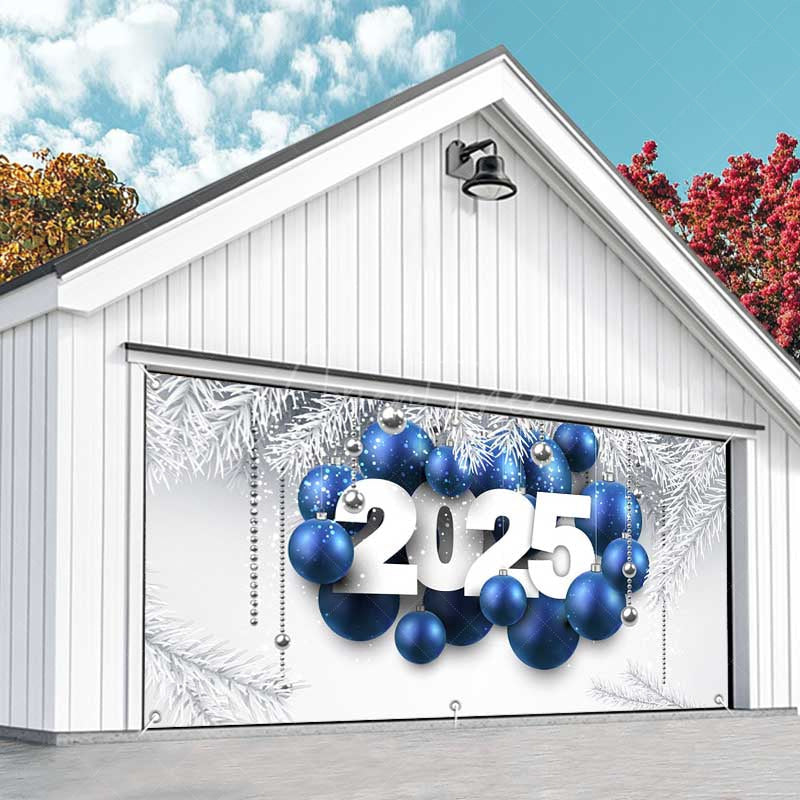 Aperturee - Aperturee White Pine Leaves Blue Balloon Garage Door Banner