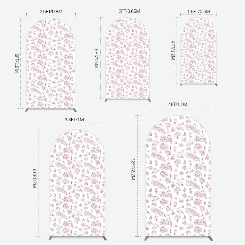 Aperturee - Aperturee White Pink Floral Leaves Bird Birthday Arch Backdrop