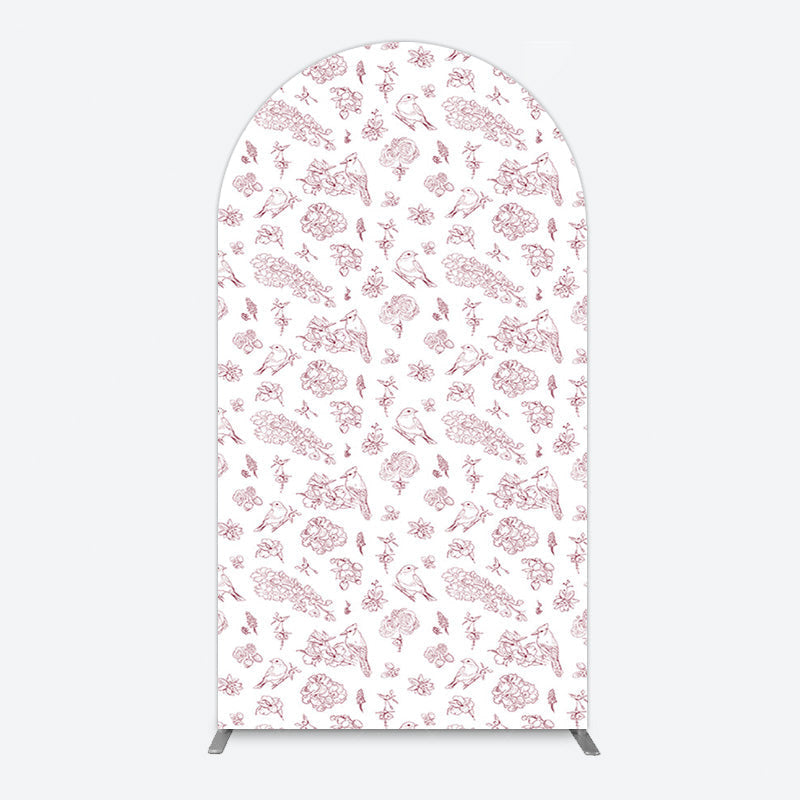 Aperturee - Aperturee White Pink Floral Leaves Bird Birthday Arch Backdrop