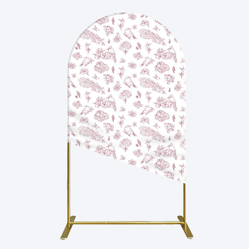 Aperturee - Aperturee White Pink Floral Leaves Bird Birthday Arch Backdrop