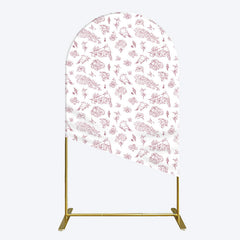 Aperturee - Aperturee White Pink Floral Leaves Bird Birthday Arch Backdrop
