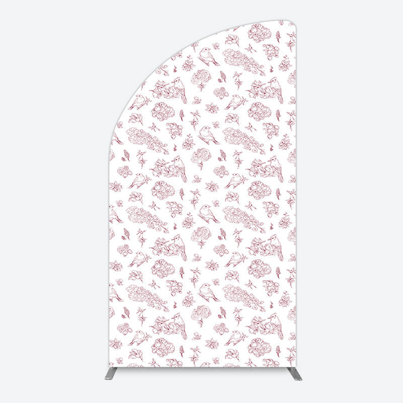 Aperturee - Aperturee White Pink Floral Leaves Bird Birthday Half Moon Arch Backdrop