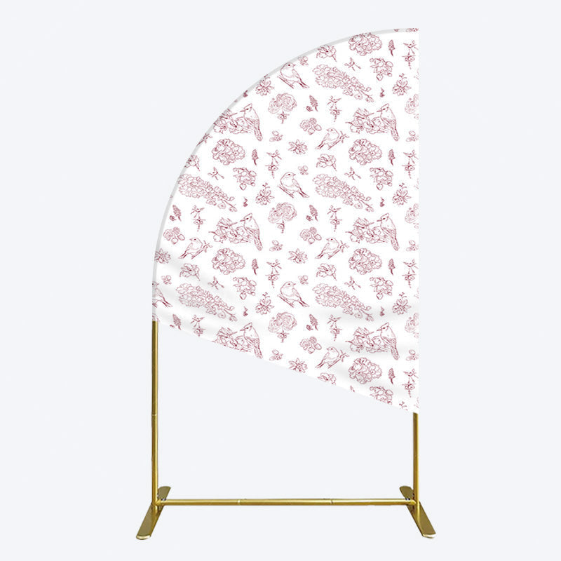Aperturee - Aperturee White Pink Floral Leaves Bird Birthday Half Moon Arch Backdrop