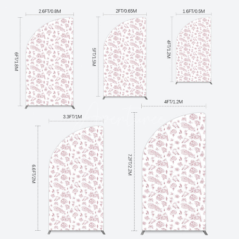 Aperturee - Aperturee White Pink Floral Leaves Bird Birthday Half Moon Arch Backdrop