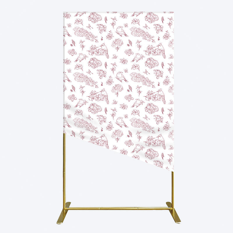 Aperturee - Aperturee White Pink Floral Leaves Bird Birthday Rectangle Backdrop