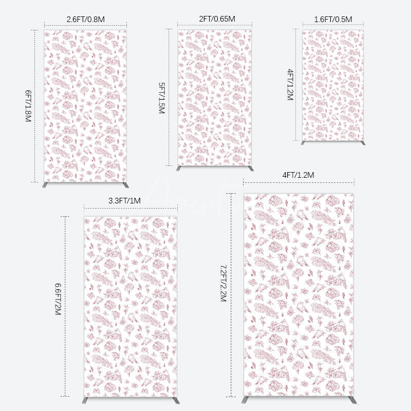 Aperturee - Aperturee White Pink Floral Leaves Bird Birthday Rectangle Backdrop