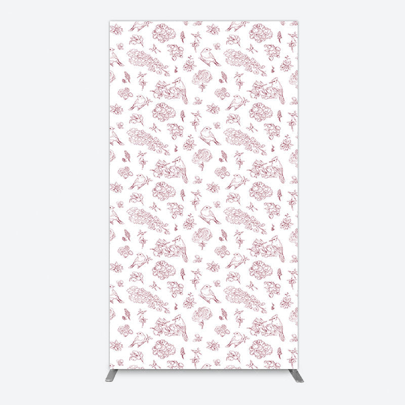 Aperturee - Aperturee White Pink Floral Leaves Bird Birthday Rectangle Backdrop
