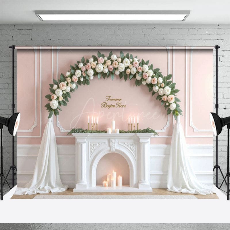 Aperturee - Aperturee White Pink Floral Sweet Candles Wedding Backdrop