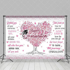 Aperturee - Aperturee White Pink Heart Floral Tree Happy Graduation Backdrop
