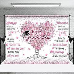 Aperturee - Aperturee White Pink Heart Floral Tree Happy Graduation Backdrop