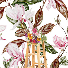 Aperturee - Aperturee White Pink Magnolia Flower Leaves Photo Backdrop