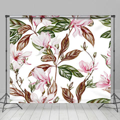 Aperturee - Aperturee White Pink Magnolia Flower Leaves Photo Backdrop
