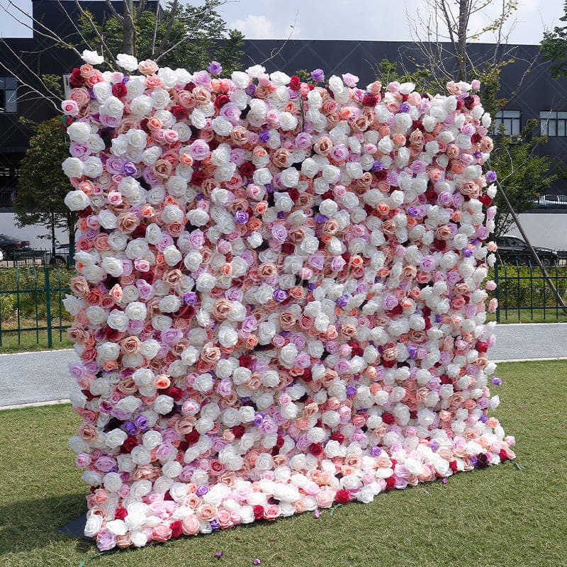 Aperturee - Aperturee White Pink Purple Elegant Flower Wall For Wedding