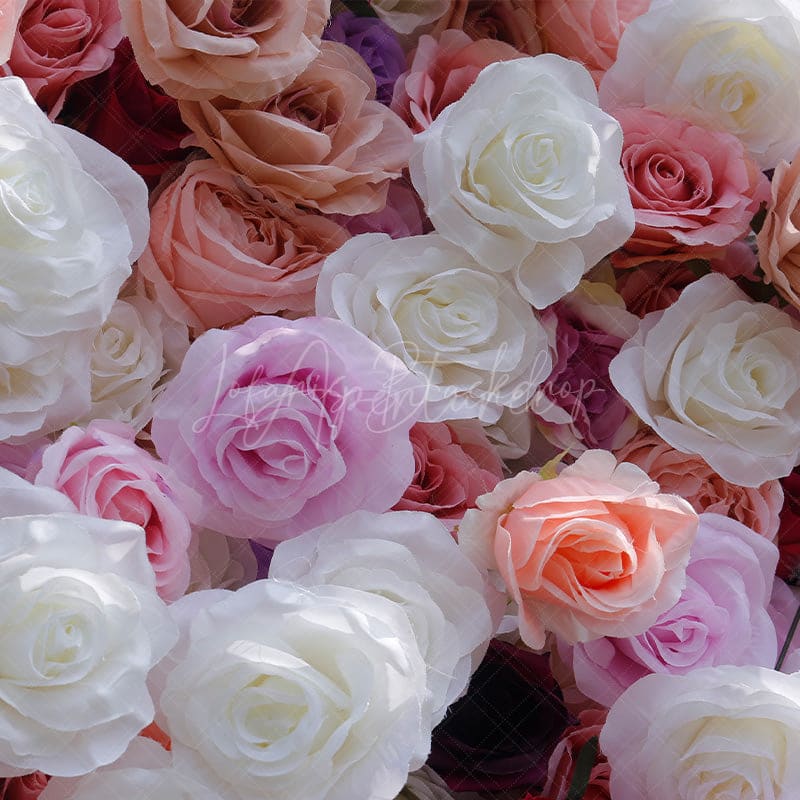 Aperturee - Aperturee White Pink Purple Elegant Flower Wall For Wedding