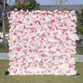 Aperturee - Aperturee White Pink Romantic Artificial Wedding Flower Wall