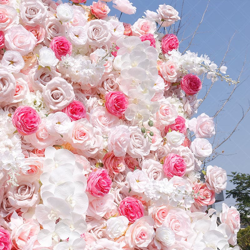 Aperturee - Aperturee White Pink Romantic Artificial Wedding Flower Wall