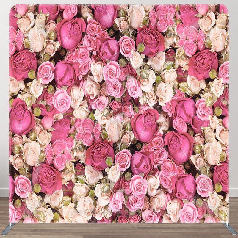 Aperturee - Aperturee White Pink Rose Fabric Backdrop Cover for Birthday
