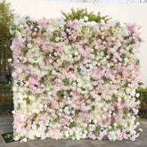 Aperturee - Aperturee White Pink Rose Plant Artificial Flower Wall For Decor